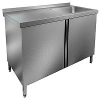 НСЗ1М-12/6БП стол с ванной  моеч. 1 секц. (500х400х250) справа, закрыт., распаш двери, HICOLD RUS