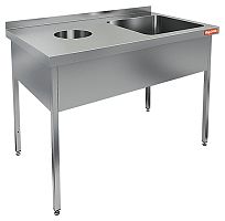НДСО1М-12/7БП стол-моечная ванна правая, 1 секц. (500х500х300), с левым крылом стола для отходов