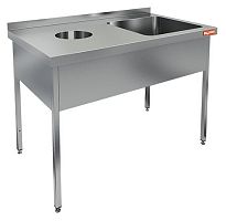 НДСО1М-12/6БП стол-моечная ванна правая, 1 секц. (500х400х250), с левым крылом стола для отходов