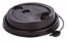 Крышка для стакана 300-500мл D 90мм пластик ПП черный с заглушкой и пробивным отверстием для трубочки