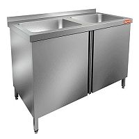 НСЗ2М-10/6Б стол с ванной  моеч. 2 секц. (400х400х250) закрыт., распаш двери, HICOLD RUS