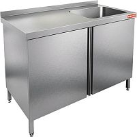 НСЗ1М-14/7БП стол с ванной  моеч. 1 секц. (500х500х300) справа, закрыт., распаш двери, HICOLD RUS