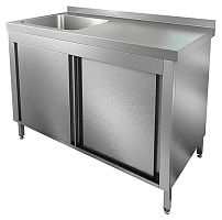 НСЗК1М-18/6БЛ стол с ванной  моеч. 1 секц. (500х400х250) слева, закрыт., двери-купе, HICOLD RUS