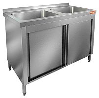 НСЗК2М-12/7Б стол с ванной  моеч. 2 секц. (500х500х300), закрыт., двери-купе, HICOLD RUS