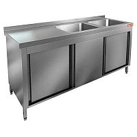 НСЗК2М-18/6БП стол с ванной  моеч. 2 секц. (500х400х250) справа, закрыт.,двери-купе, HICOLD RUS