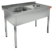 НДСО1М-12/6БЛ стол-моечная ванна левая, 1 секц. (500х400х250), с правым крылом стола для отходов