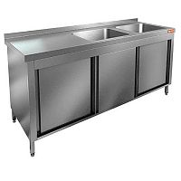 НСЗК2М-17/7БП стол с ванной  моеч. 2 секц. (500х500х300) справа, закрыт.,двери-купе, HICOLD RUS